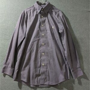 Orvis Signature Button Down Shirt Purple Check Plaid Mens M Hong Kong VTG 90s